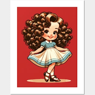 Cute little girl with curly hair Posters and Art